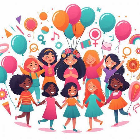 Happy International Womens Day. Cute cartoon vector illustration.のイラスト素材