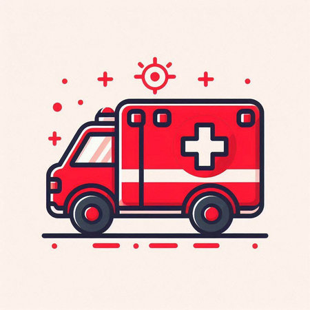 Ambulance car icon. Vector illustration in flat linear style.のイラスト素材