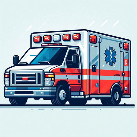 Ambulance. Vector illustration of a flat style. Emergency vehicle.のイラスト素材