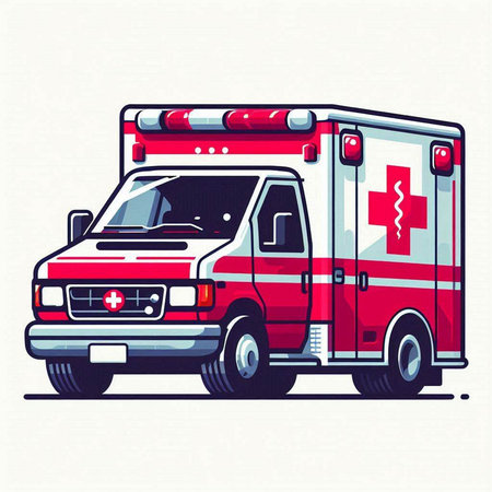 Ambulance car on a white background. Vector illustration in retro style.