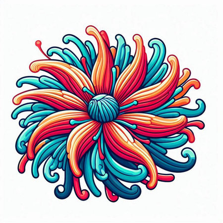 Colorful abstract flower on white background. Hand drawn vector illustration.のイラスト素材