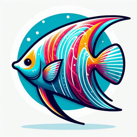 Illustration of a colorful fish on a blue background, vector illustrationのイラスト素材