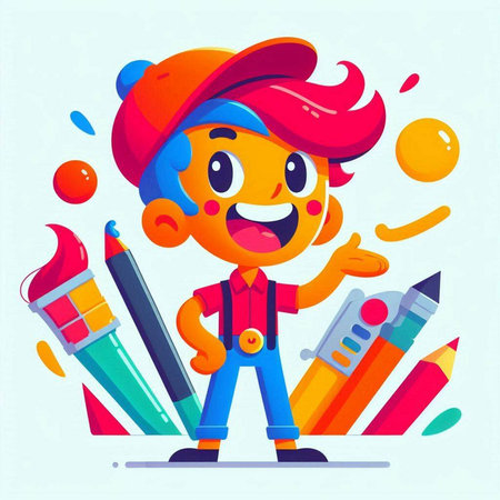 Cute cartoon clown with colorful crayons. Vector illustration.のイラスト素材