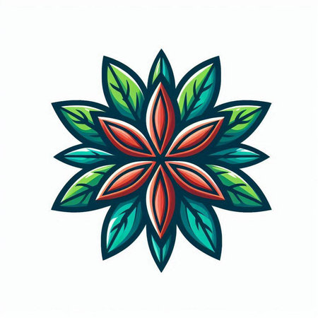 Flower icon with leaves. Vector illustration isolated on white background.のイラスト素材