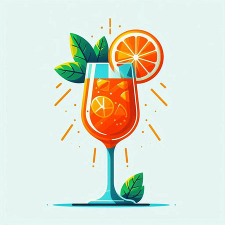 Cocktail with orange and mint. Vector illustration in flat styleのイラスト素材