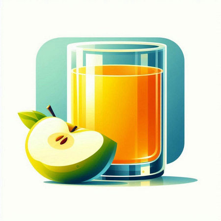 Glass of apple juice and apple on white background. Vector illustration.のイラスト素材