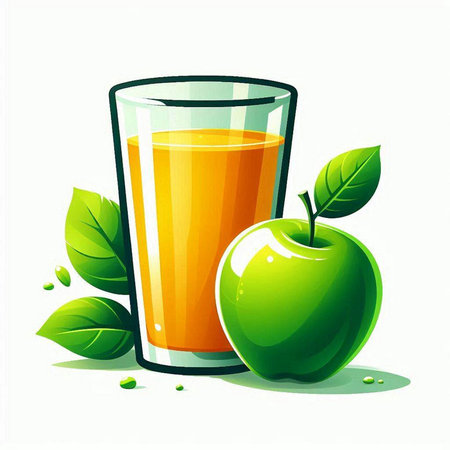 Glass of fresh juice with green apple and leaves. Vector illustration.のイラスト素材