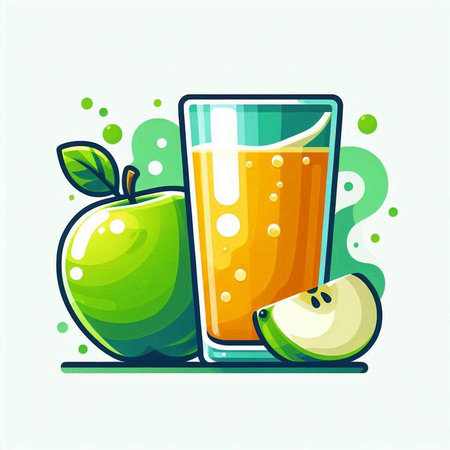 Apple juice in a glass with slices of apple. Vector illustration.のイラスト素材