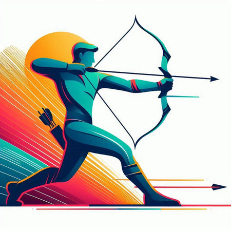 Archery sport vector illustration, archer with bow and arrow.