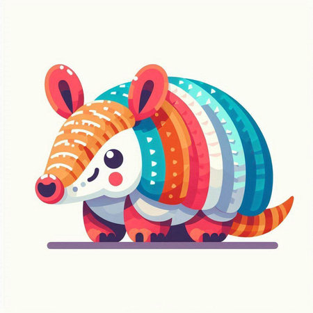 Cute little funny cartoon armadillo character. Vector illustration.のイラスト素材