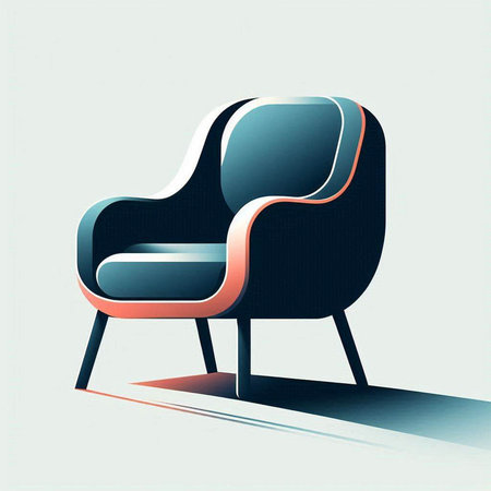 Illustration of a modern armchair with shadow on a white backgroundのイラスト素材