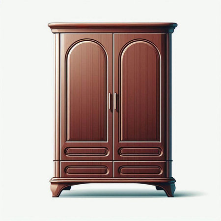 Illustration of wooden cupboard on white background - 3d renderingのイラスト素材
