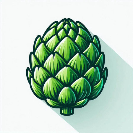 Artichoke, vector illustration. Green icon with long shadow.のイラスト素材
