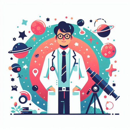 Astronomy and science concept. Vector illustration in flat style.のイラスト素材