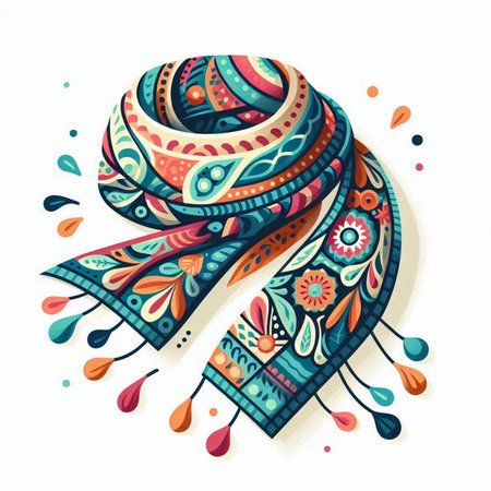 Vector illustration of hand drawn multicolored scarf on white background.のイラスト素材