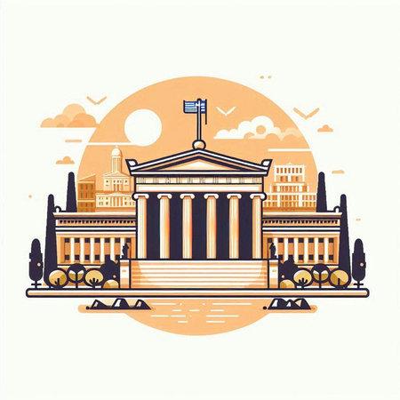 Athens, Greece. Building of the Academy of Athens. Vector illustrationのイラスト素材