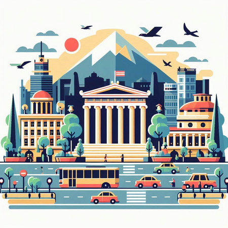 Flat design style illustration of the city of Washington DC, USA.のイラスト素材