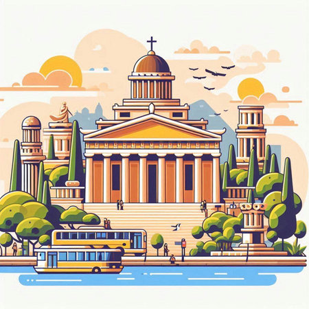 Vector illustration of the famous Basilica of St. Francis of Assisi in Rome, Italyのイラスト素材