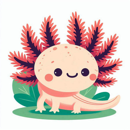 Cute kawaii dinosaur on the background of palm leaves.のイラスト素材