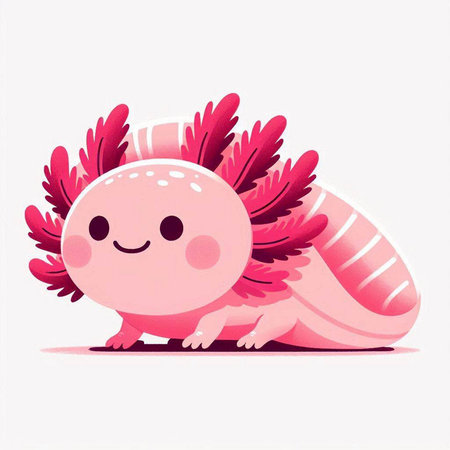 Cute cartoon pink hedgehog with red feathers on white background.のイラスト素材