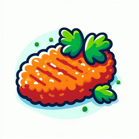 Illustration of a fish steak with parsley on a white backgroundのイラスト素材