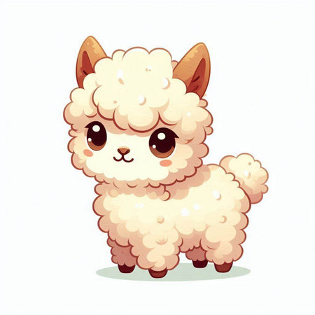Cute cartoon alpaca isolated on white background. Vector illustration.のイラスト素材