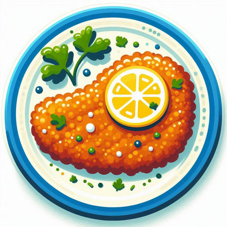 Illustration of a plate of salmon caviar with lemon and parsleyのイラスト素材