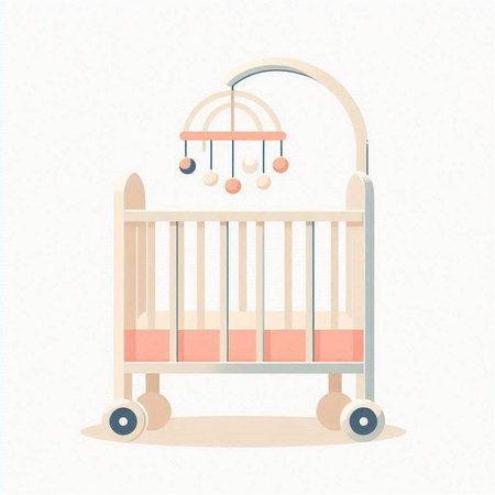 Cute baby crib vector illustration isolated on white background. Cartoon style.のイラスト素材