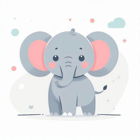 Cute baby elephant on white background. Vector illustration in flat style.のイラスト素材