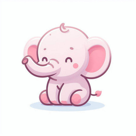 Cute pink elephant isolated on white background. Vector cartoon illustration.のイラスト素材