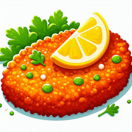 Illustration of a portion of red caviar with lemon and parsleyのイラスト素材