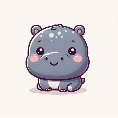 Cute hippo cartoon character. Vector illustration isolated on white background.のイラスト素材
