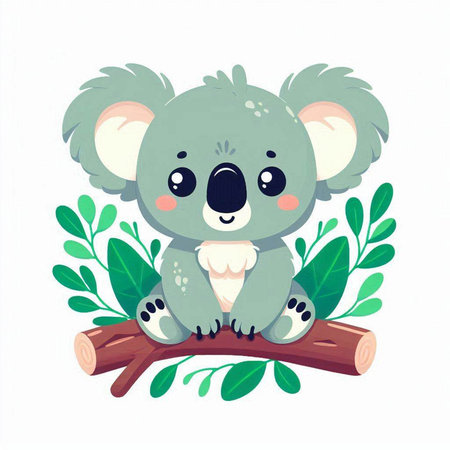 Cute koala sitting on a tree branch. Vector illustration.のイラスト素材
