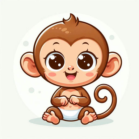 Cute cartoon monkey sitting on white background. Vector illustration for your designのイラスト素材