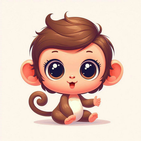 Cute little monkey sitting on the floor. Vector cartoon illustration.のイラスト素材