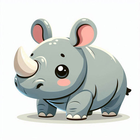 Cute cartoon rhinoceros isolated on white background. Vector illustration.のイラスト素材