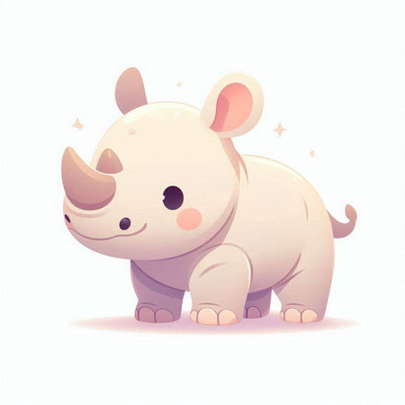 Cute cartoon rhinoceros isolated on white background. Vector illustration.のイラスト素材
