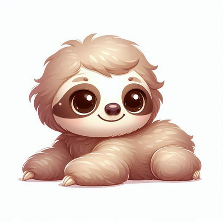 Cute cartoon baby sloth isolated on white background. Vector illustration.のイラスト素材
