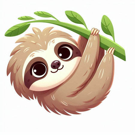 Cute cartoon sloth hanging on a branch. Vector illustration.のイラスト素材