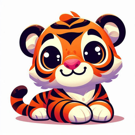 Cute cartoon tiger. Vector illustration isolated on a white background.のイラスト素材