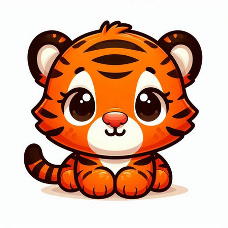 Cute cartoon tiger isolated on a white background. Vector illustration.のイラスト素材