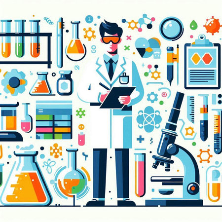 Scientist in laboratory. Flat vector illustration. Science and education.のイラスト素材