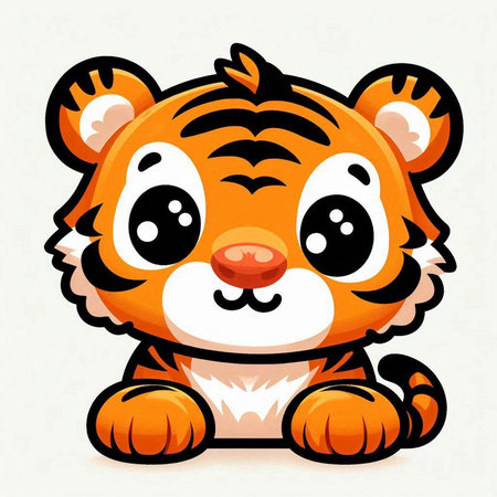 Cute cartoon tiger isolated on a white background. Vector illustration.のイラスト素材