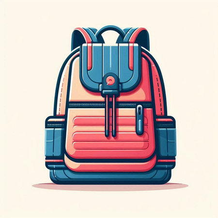 Red backpack on a white background. Vector illustration in cartoon style.のイラスト素材