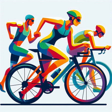 Cyclists. Colorful vector illustration of triathlon athletes.のイラスト素材