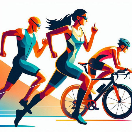 Vector illustration of a group of people on a bike race. Sport and healthy lifestyle.のイラスト素材