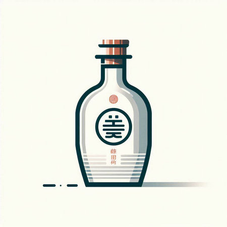 Illustration of a bottle with Chinese hieroglyphs on a white backgroundのイラスト素材