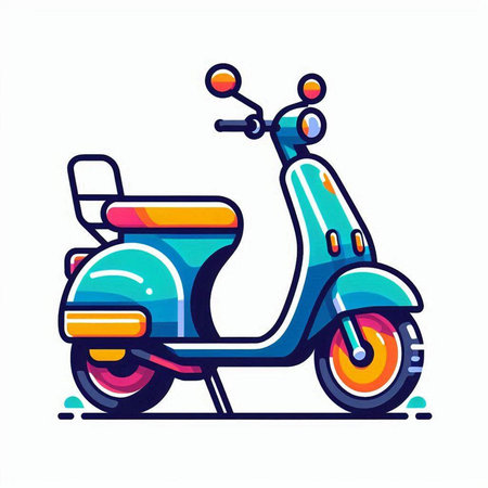 Vintage scooter icon. Retro motorbike vector illustration in flat styleのイラスト素材