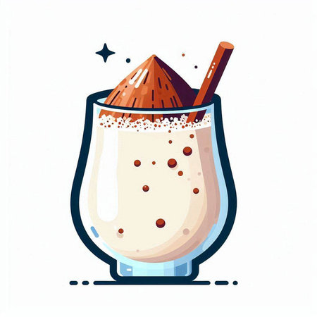 Milkshake with cinnamon and whipped cream. Hand drawn vector illustration.のイラスト素材