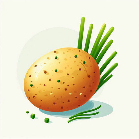 Illustration of a potato with green onion on a white background.のイラスト素材